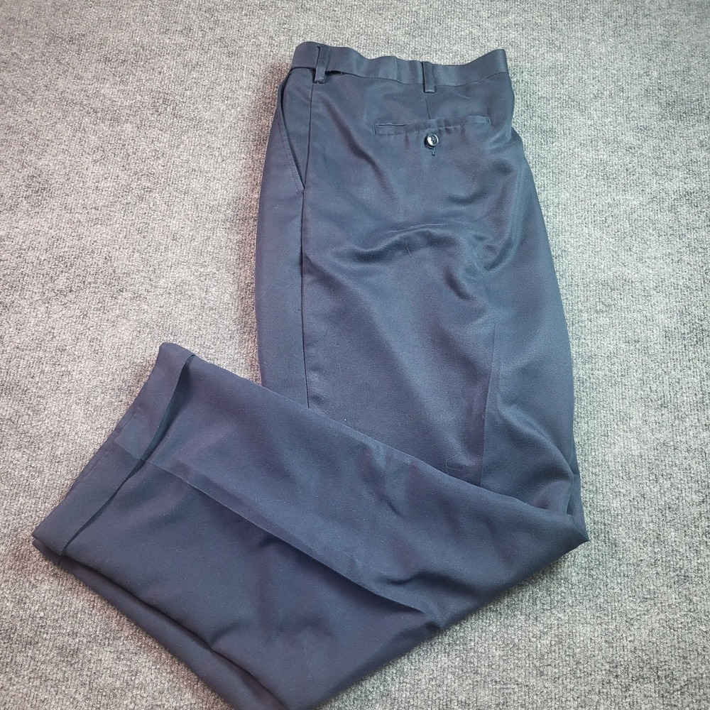 Savane Mens Pleated Dress Pants Navy Blue 42x30 Cuffed Hem Classic Fit Trousers